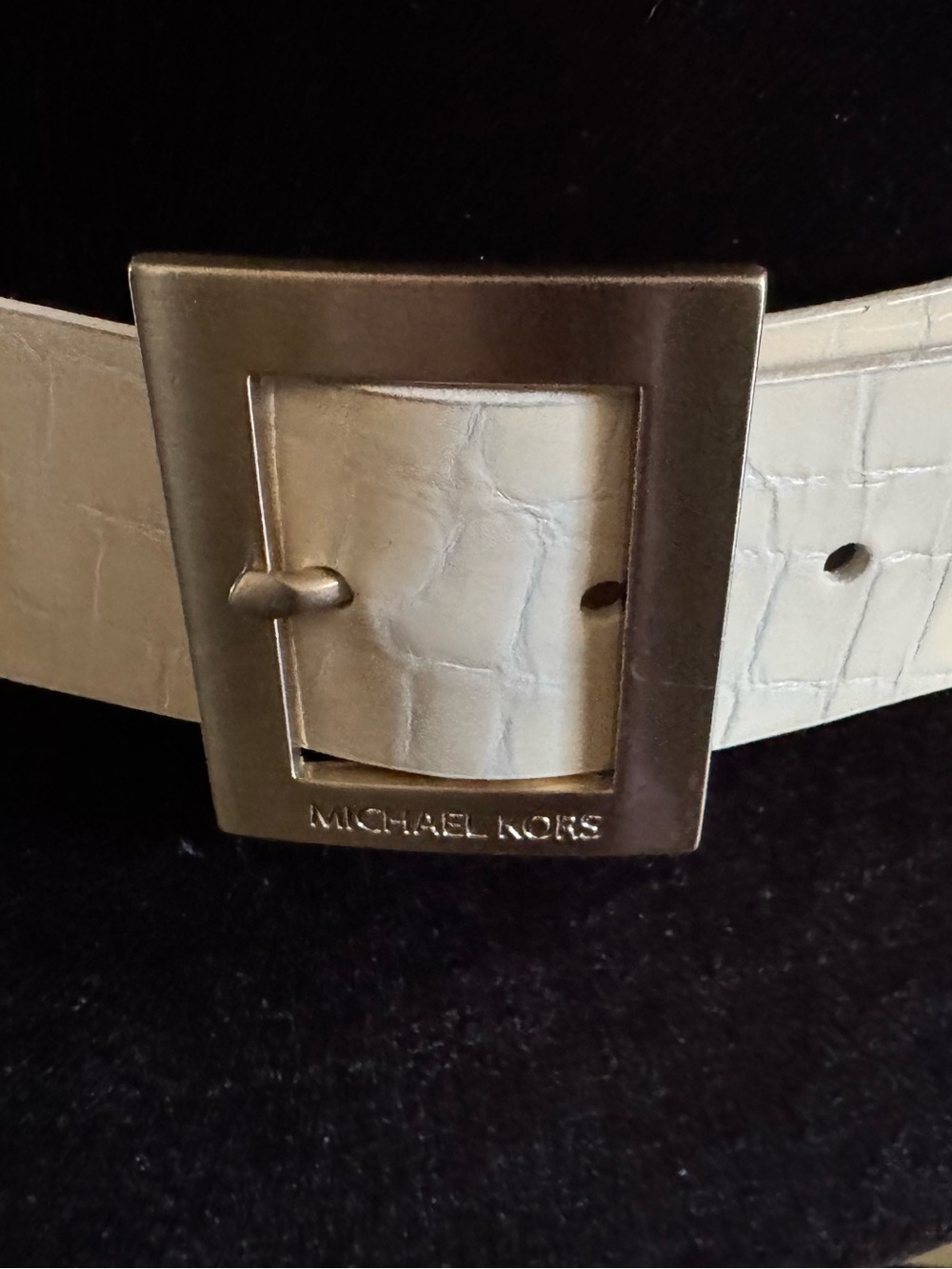 Michael Kors Cream Croc-Embossed Leather Belt with Silver-Tone Buckle